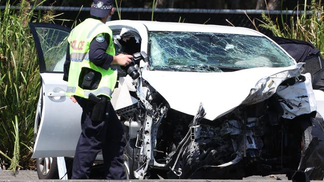 Police at the scene of a fatal crash that claimed the life of a Grandmother at Murrumba Downs on Thursday. Picture: Lachie Millard