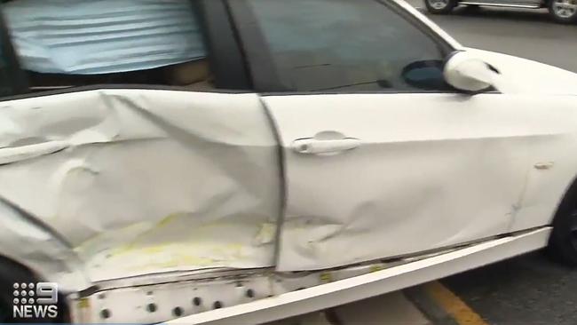 Damage to the BMW. Picture: Nine News