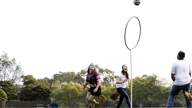 Monash University students play quidditch, a game popuarlised by the Harry Potter books, at the Clayton campus.