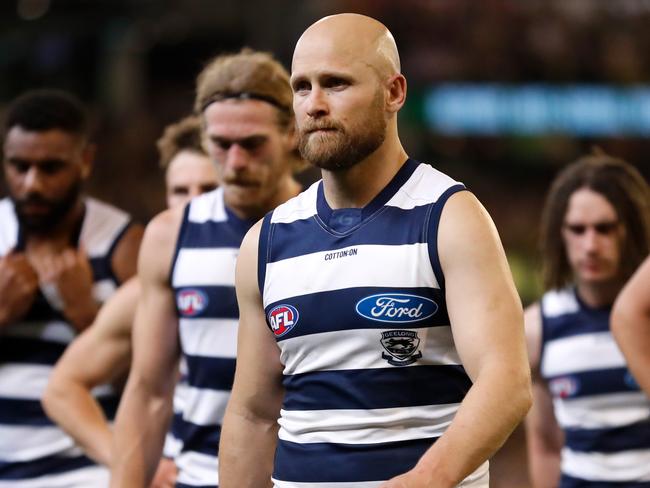 MELBOURNE, AUSTRALIA - SEPTEMBER 20: Gary Ablett of the Cats looks dejected after a loss during the 2019 AFL Second Preliminary Final match between the Richmond Tigers and the Geelong Cats at the Melbourne Cricket Ground on September 20, 2019 in Melbourne, Australia. (Photo by Michael Willson/AFL Photos via Getty Images)