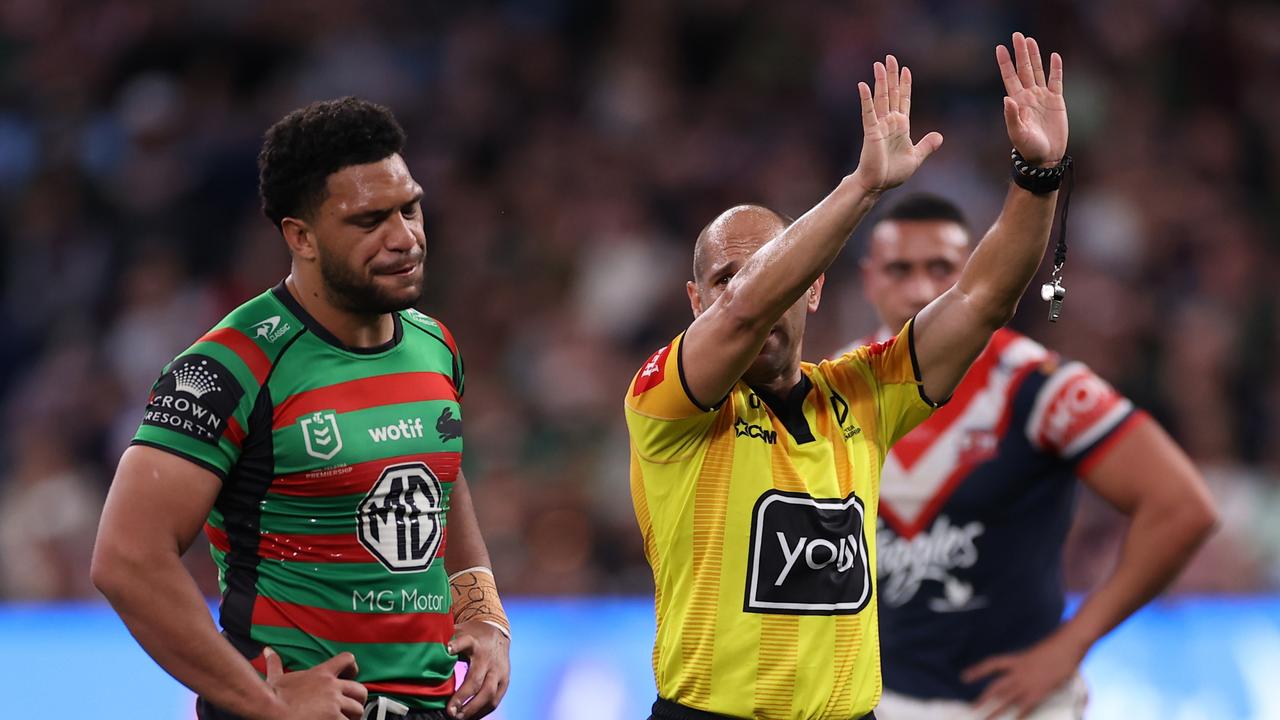 Taane Milne is sent to the bin in the wildest NRL clash of the year. Picture: Mark Kolbe/Getty