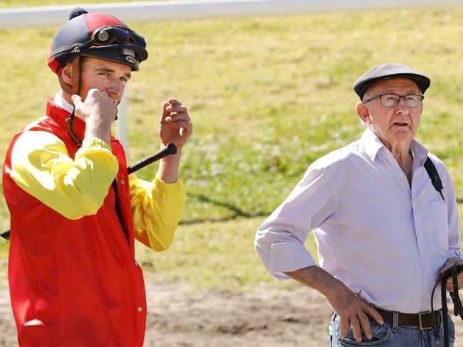 SYDNEY, AUSTRALIA - SEPTEMBER 08: Sam Clipperton is seen with Ron Quinton during barrier trials at Royal Randwick Racecourse on September 08, 2020 in Sydney, Australia. (Photo by Mark Evans/Getty Images)