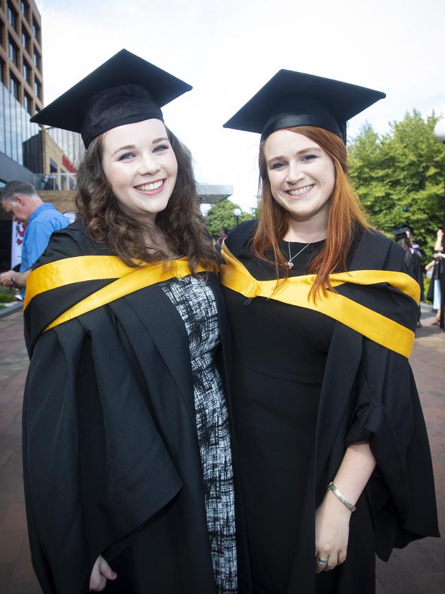 Charlotte Sulzberger and Millicent Borwicz at UTAS graduations held at the Hobart Grand Chancellor. Picture: LUKE BOWDEN