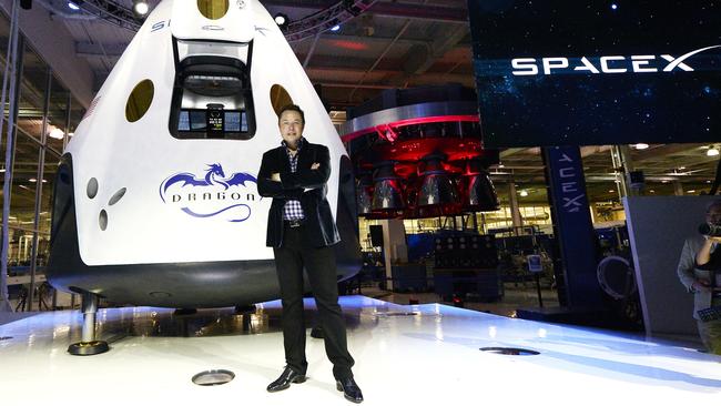 SpaceX CEO Elon Musk unveils the company's new manned spacecraft, The Dragon V2, designed to carry astronauts into space, in Hawthorne, California, in 2014. Picture: Kevork Djansezian/Getty Images.