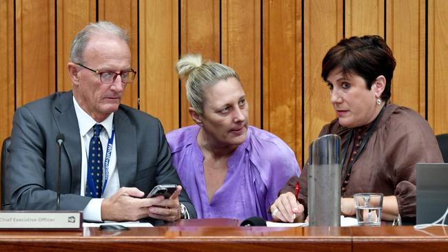 Townsville City Council CEO Joe McCabe, Cr Suzy Batkovic and Cr Ann-Maree Greaney who is now chair in the absence of Troy Thompson. Picture: Evan Morgan