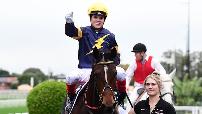 Craig Williams rides Tofane to victory in this year’s Tatt’s Tiara in Brisbane. Tofane is one of his top hopes on Derby Day. Picture: Trackside Photography