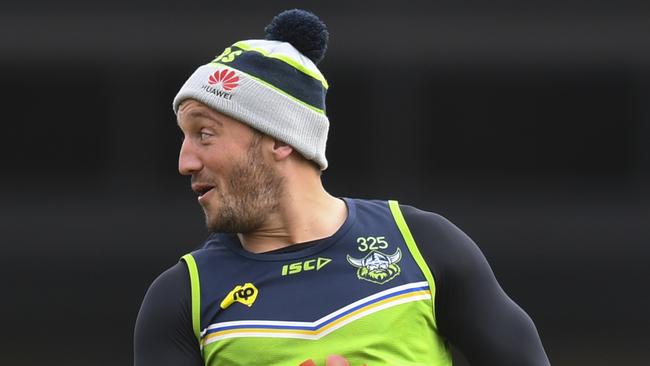 Canberra Raiders hooker Josh Hodgson has picked the Broncos as their main danger for the Provan-Summons Trophy this season. Picture: AAP Image/Lukas Coch