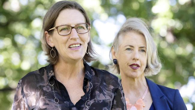 Leader of the Tasmanian Greens Cassy O'Connor and Rosalie Woodruff MP. Picture Chris Kidd