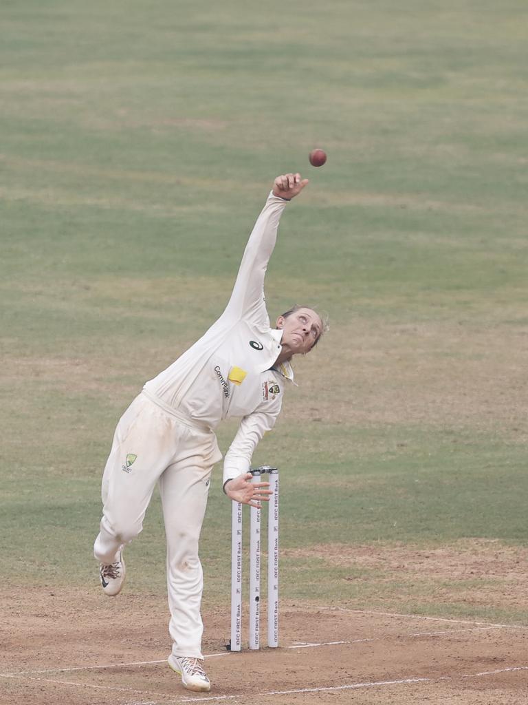 Australian spinner Ashleigh Gardner was the only bowler to earn much reward on Day 2 as India’s batters ground their way to 7-376. Picture: Pankaj Nangia/Getty Images