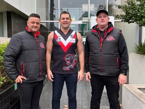 Luke Hodge in Devon Meadows colours, with Panthers coach Ryan Hendy (left) and club president Chris Langley. Picture: Facebook