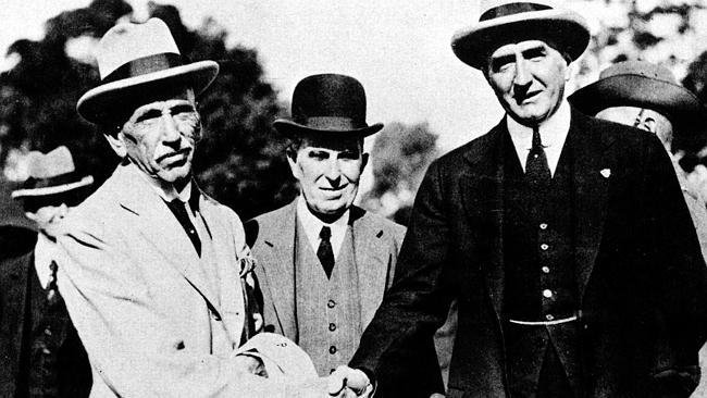 Billy Hughes (left) prime minister from 1915-23 was an AWU organiser while his successor Stanley Bruce (1923-29) was a lawyer who had served in World War I.