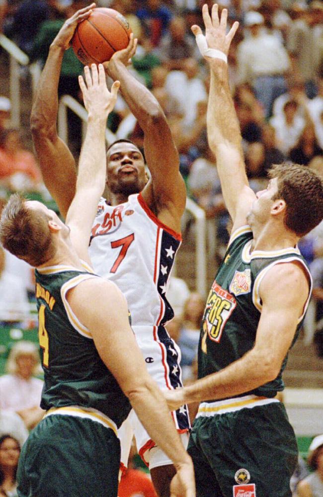 David Robinson in a pre-Olympic exhibition game Photo: AP Photo/Douglas C. Pizac