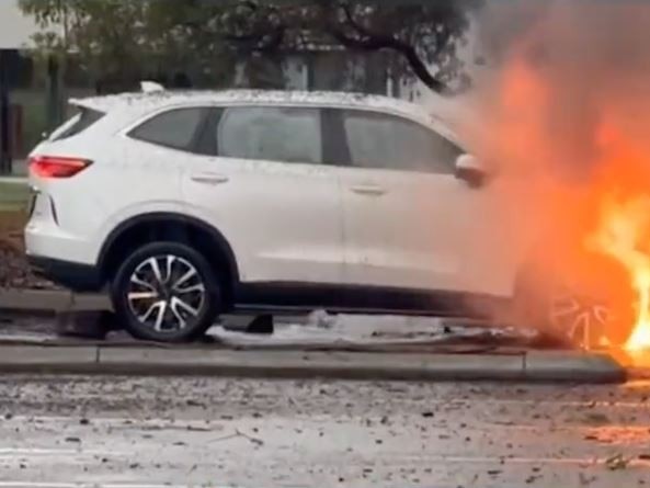 Lightning set a car on fire and flash flooding has caused widespread damage on Perth’s wettest June day in nearly four decades .Picture: 9NEWS