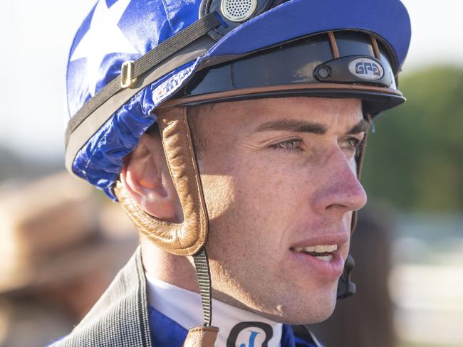 James Orman after his winning ride on Seat of Power in the Toowoomba Cup. Saturday, September 24, 2022. Picture: Nev Madsen.