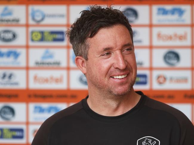 Brisbane Roar coach Robbie Fowler speaks to media during a Brisbane Roar training session at City of Logan Training Facility in Brisbane, Friday, November 29, 2019. (AAP Image/Glenn Hunt) NO ARCHIVING