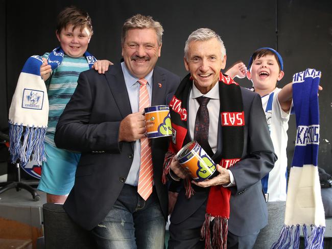 Channel 7 commentator Brian Taylor alongside broadcast legend Bruce McAvaney. Picture: Michael Klein