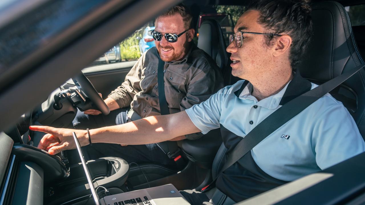 Tim Rodgers walks David McCowen through features in the 2024 Hyundai Ioniq 5 N.