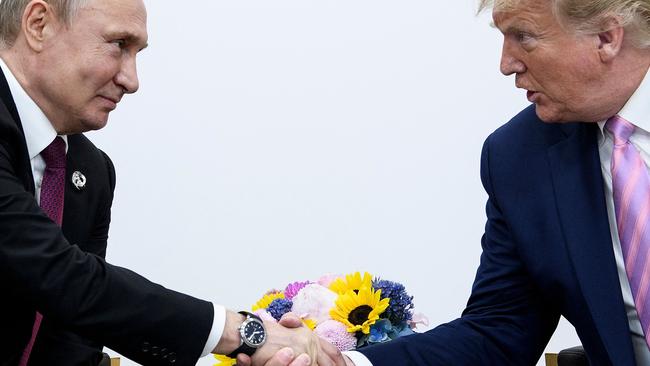 US President Donald Trump attends a meeting with Russia's President Vladimir Putin during the G20 summit in Osaka, Japan, in 2019. Picture: Brendan Smialowski / AFP