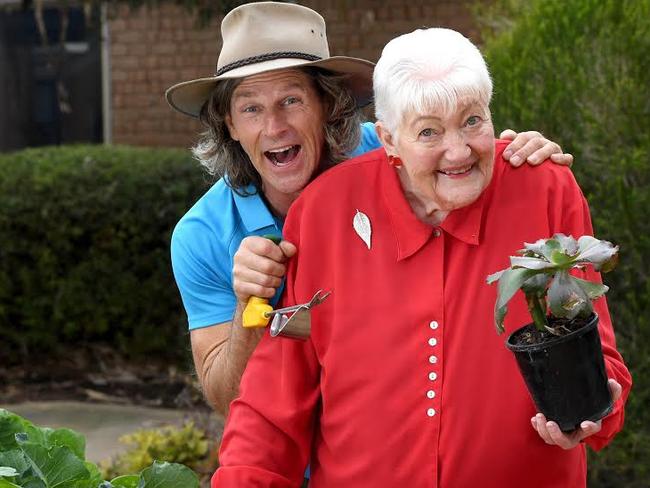 Horticultural Therapist at Dean Gaston gardening with Germ Hird 87 who is an aged care resident at ECH. STORY is about the quirky jobs available in aged care. Pic: Tricia Watkinson