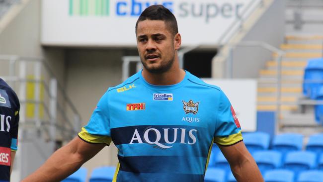 Supplied image of new signing Jarryd Hayne during a training session on the Gold Coast, Thursday, Aug. 4, 2016. The code-hopper and former Parramatta Eels player signed a two-year deal with the Gold Coast Titans NRL club on Wednesday. (AAP Image/Gold Coast Titans) NO ARCHIVING