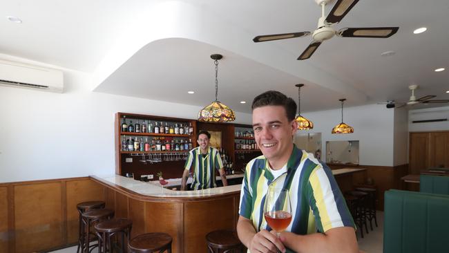 Aussie restaurant and bar Rosellas opened in Burleigh Heads in January 2019. Owners Jon Debeere (front) and Jack Connor (back) in the new premises. Picture: Glenn Hampson.