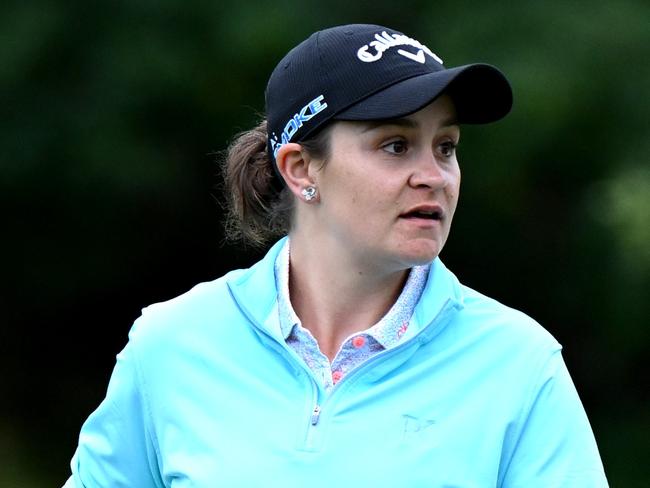 QUEENSTOWN, NEW ZEALAND - MARCH 01: Ash Barty of Australia looks on during day two of the 2024 New Zealand Golf Open at Millbrook Resort on March 01, 2024 in Queenstown, New Zealand. (Photo by Hannah Peters/Getty Images)