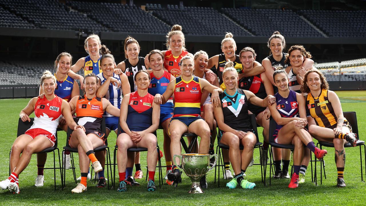 The 18 AFLW captains. Picture: Michael Klein