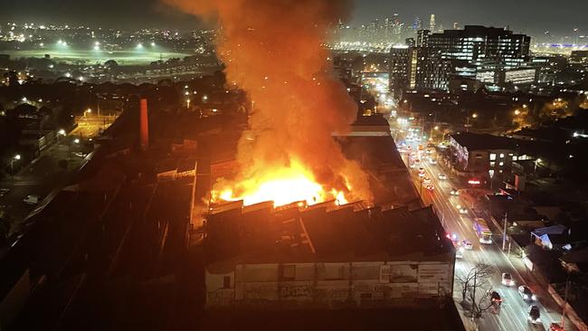 The blaze broke out at the Footscray factory about 7:45pm Wednesday.