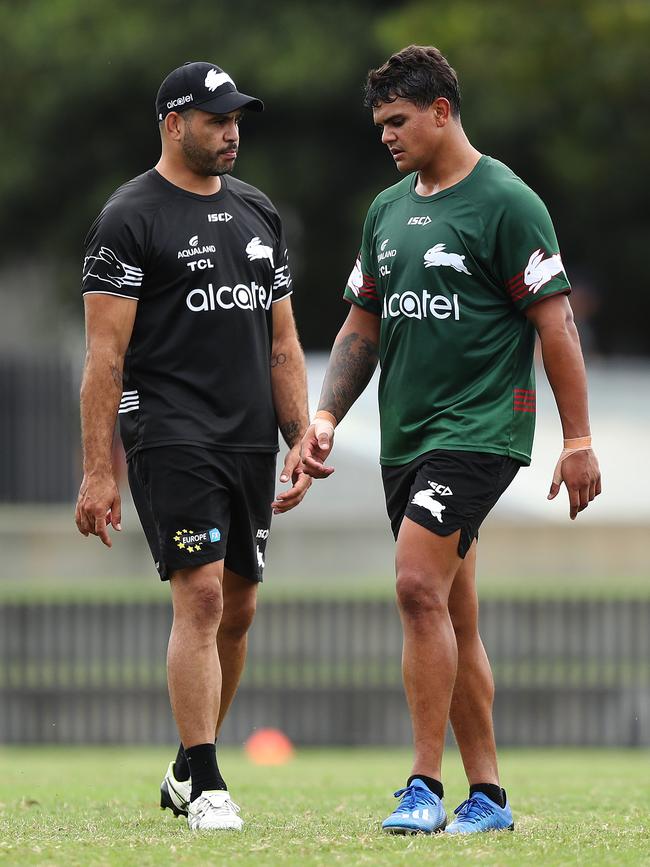 Greg Inglis and Latrell Mitchell. Picture: Brett Costello