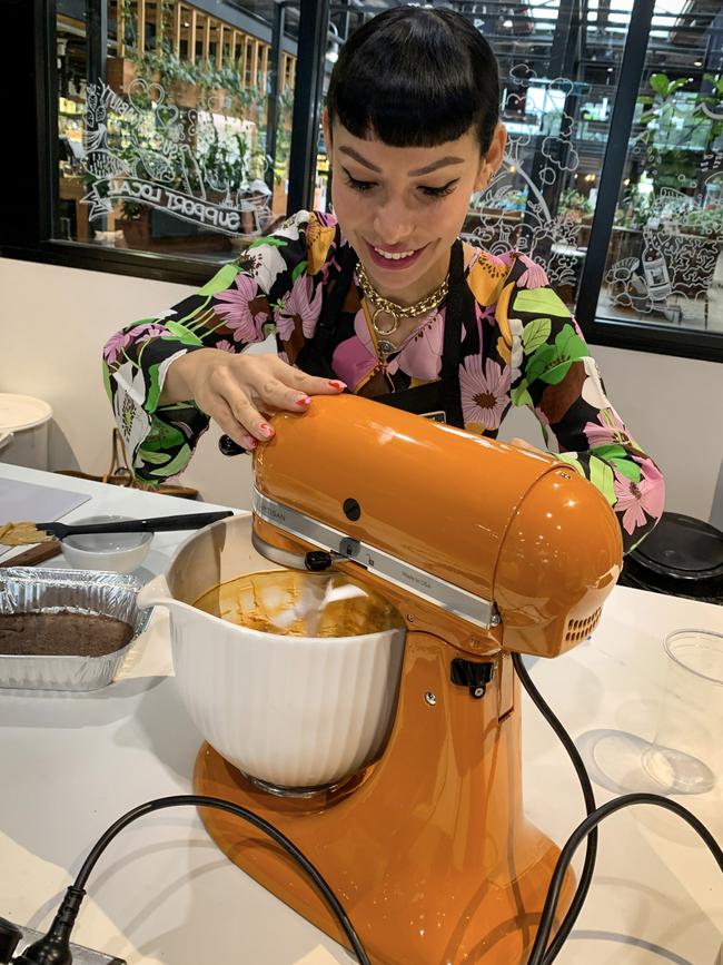 Sydney cake queen Katherine Sabbath mixes it up at the Vive Cooking School. Picture: Jenifer Jagielski