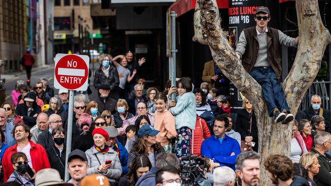 Even tree sitters were there to witness the proclamation of King Charles III. Picture: Tom Huntley