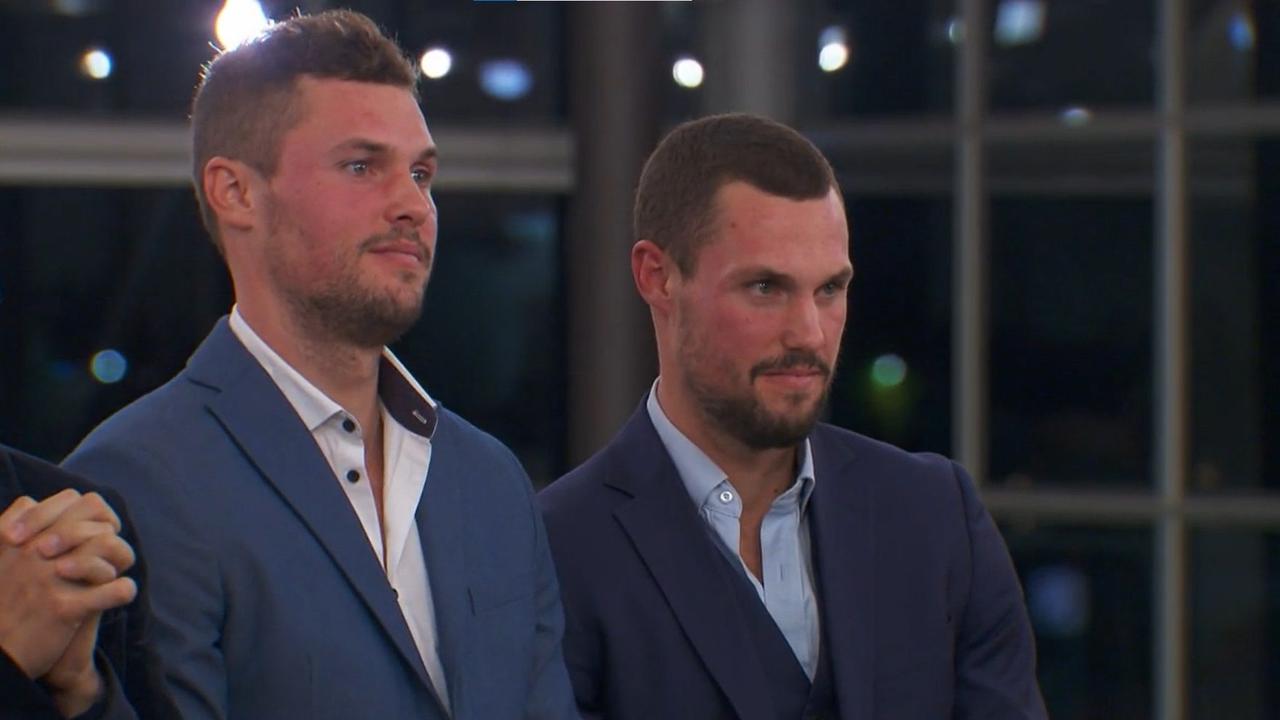 Luke and Josh are thrilled that Ronnie and Georgia have had yet another win. Picture: Channel 9