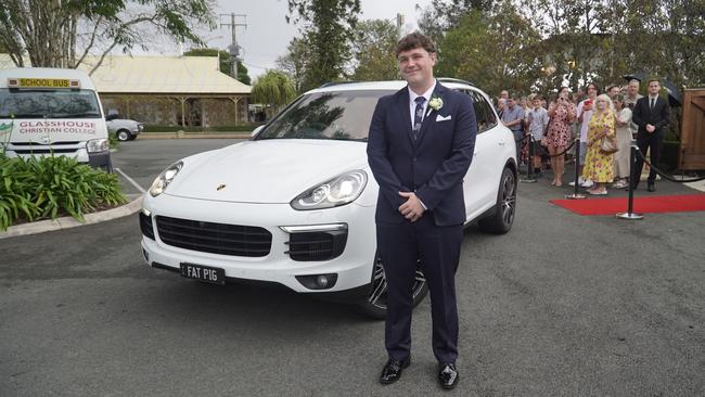 Students arriving in style for the 2024 Glasshouse Christian College formal at Flaxton Gardens.