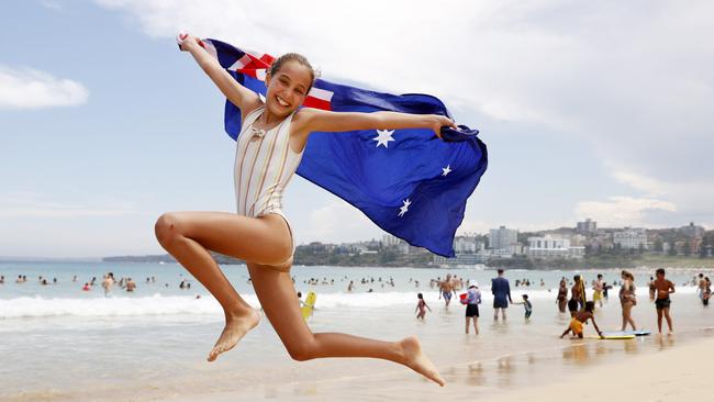 Akira Crombie, 11, at Sydney’s Bondi Beach. Picture: Jonathan Ng