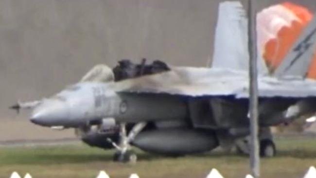 The F/A-18 Super Hornet that was involved in the pilot drama. Picture: 9News