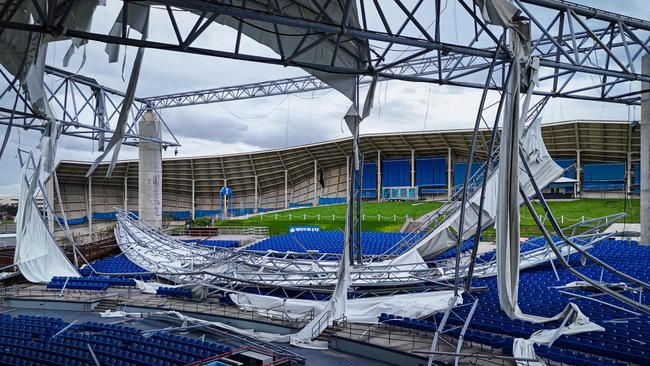 The MidFlorida Amphitheater's roof lies partially collapsed in the aftermath of Hurricane Milton in Tampa. Picture: AFP.