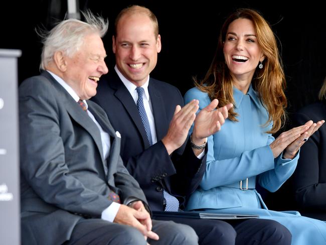 Prince William, Duke of Cambridge and Catherine, Duchess of Cambridge and Sir David Attenborough, who also appears in the documentary. Picture: Anthony Devlin/Getty Images