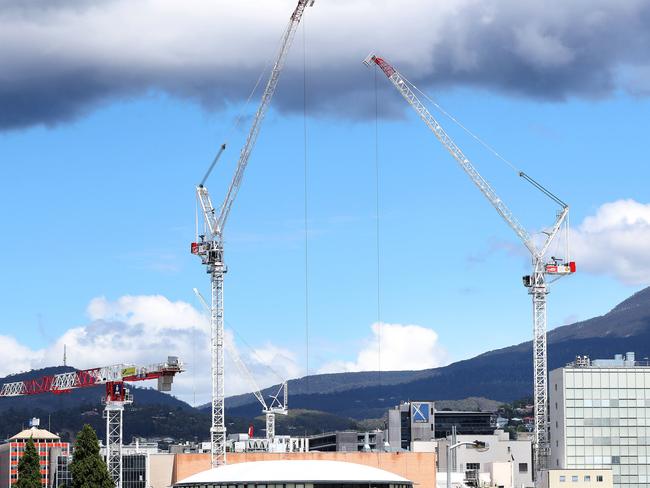 Cranes are becoming a familiar sight on Hobart’s skyline. Picture: NIKKI DAVIS-JONES