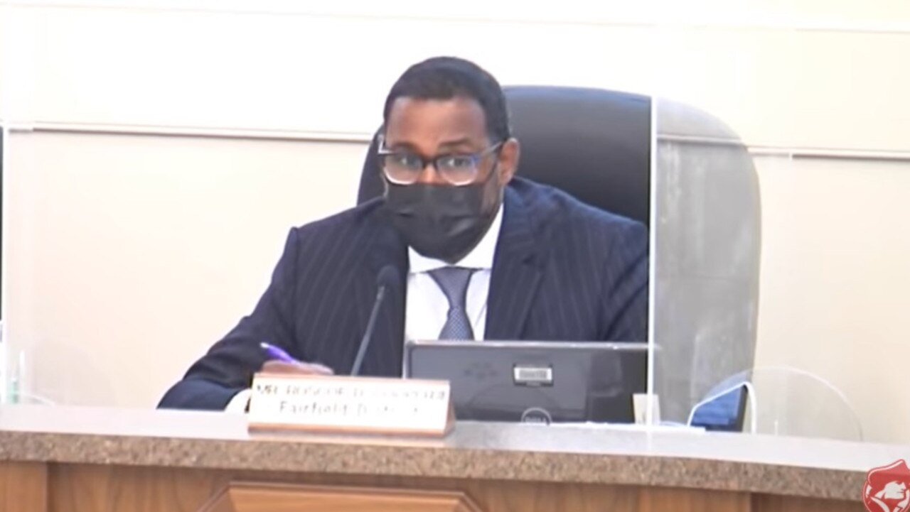 Board chairman Roscoe D. Cooper III began reading names of members of the public wishing to speak before the board at the meeting – only problem is, they were fake names. Picture: YouTube/HenricoSchools