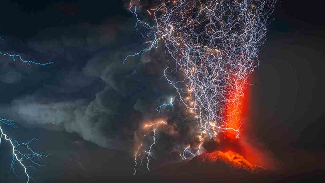 This startling picture of a volcanic eruption captured first prize in the competition Credit: FRANCISCO NEGRONI/PHOTO IS LIGHT/TNG
