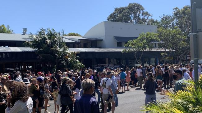 Protesters outside Byron Bay Courthouse on Saturday, September 18. A large police presence has been involved in a high visibility operation in Byron Bay. Picture Liana Boss,