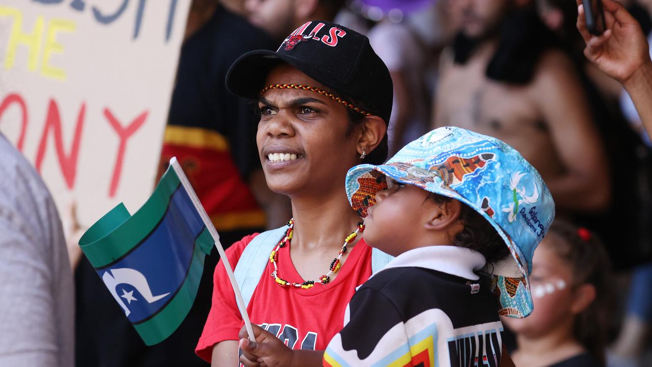 Australia Day protest march, Brisbane. Picture: Liam Kidston