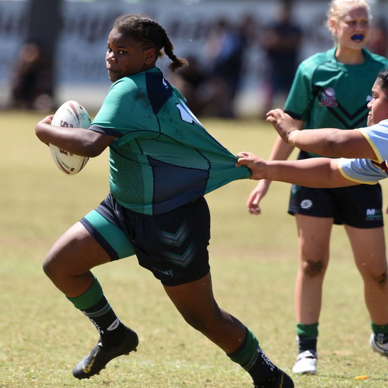 Under-12 girls' state league titles at Burleigh juniors fields Met North V South Coast. Met North's Jara Kyah Turpin. (Photo/Steve Holland)