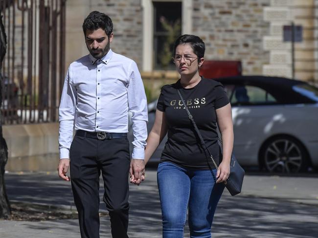 Gabriele Cairo and wife, Elena Perrone arriving at Adelaide Magistrates Court.