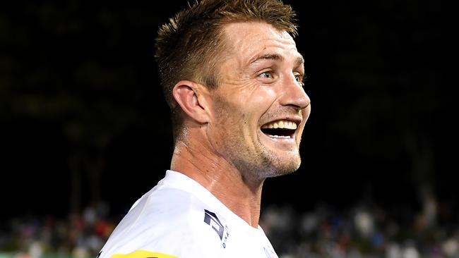 COFFS HARBOUR, AUSTRALIA - JULY 05: Kieran Foran of the Titans celebrates his team's victory during the round 18 NRL match between Cronulla Sharks and Gold Coast Titans at Coffs Harbour International Stadium, on July 05, 2024, in Coffs Harbour, Australia. (Photo by Albert Perez/Getty Images)