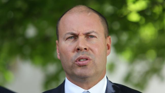 The Treasurer, Josh Frydenberg and the Assistant Minister for Treasury and Finance, Zed Seselja, during a press conference at Parliament House in Canberra. Picture Kym Smith