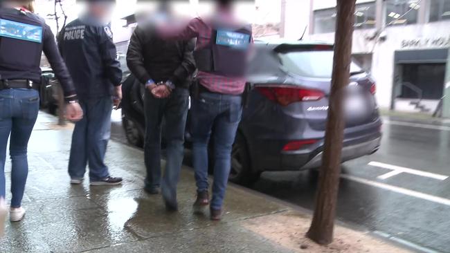 Stills from AFP supplied video of the arrest of a 42-year-old man arrested this afternoon (28 August 2019) following the largest seizure of methamphetamine from Mexico to arrive on Australian soil. The joint investigation by the Australian Federal Police and Australian Border Force seized the 755kg of methamphetamine hidden in frozen cow hides when it arrived into Sydney on 10 August 2019. The man was arrested following two search warrants executed this afternoon in the Melbourne suburb of St Kilda. He has been charged with attempted importation and is due to appear before Melbourne Magistrates court tomorrow (29 August 2019).