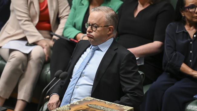 Prime Minister Anthony Albanese during the Vote on the Constitution Alteration Bill at Parliament House in Canberra. Picture: NCA NewsWire / Martin Ollman