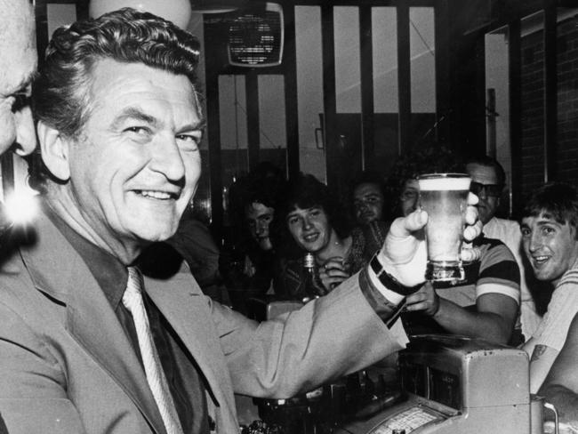 Bob Hawk in a pub in 1978. Picture: Supplied