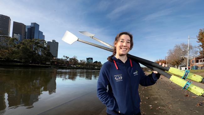 Olympic rower Fiona Albert at the Yarra river in Melbourne. Picture: David Geraghty / The Australian.